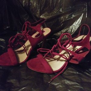 Forever21 wine suede lace-up heel